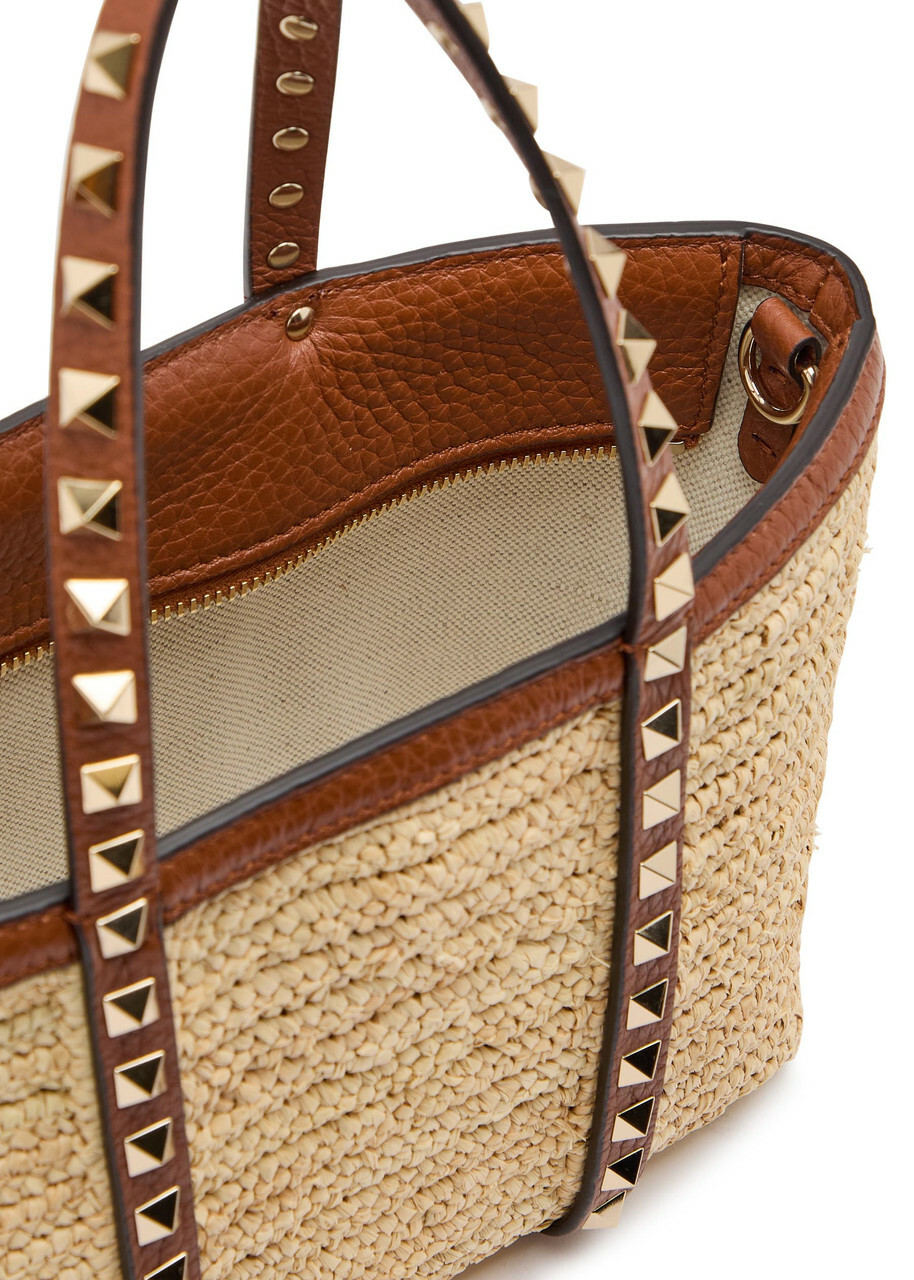 Valentino Garavani Mini Rockstud Raffia Tote bag - Natural - One Size