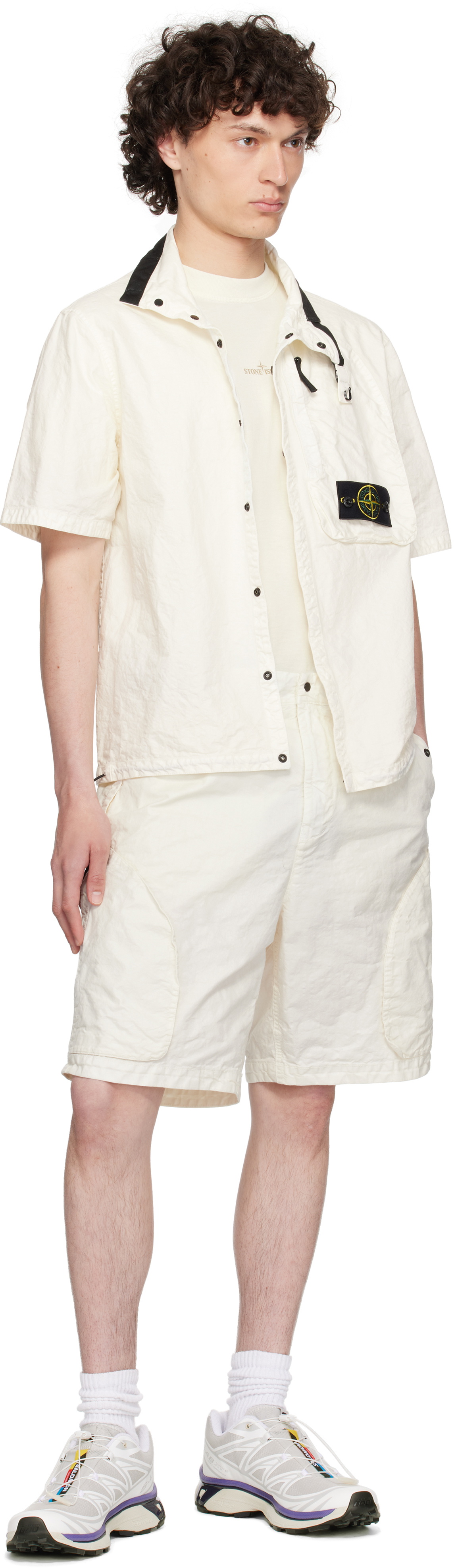Stone Island Off-White Organic Look Nylon Panama-TC Shorts Stone