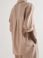 UMIT BENAN B - Striped Silk and Cotton-Blend Satin Shirt - Brown