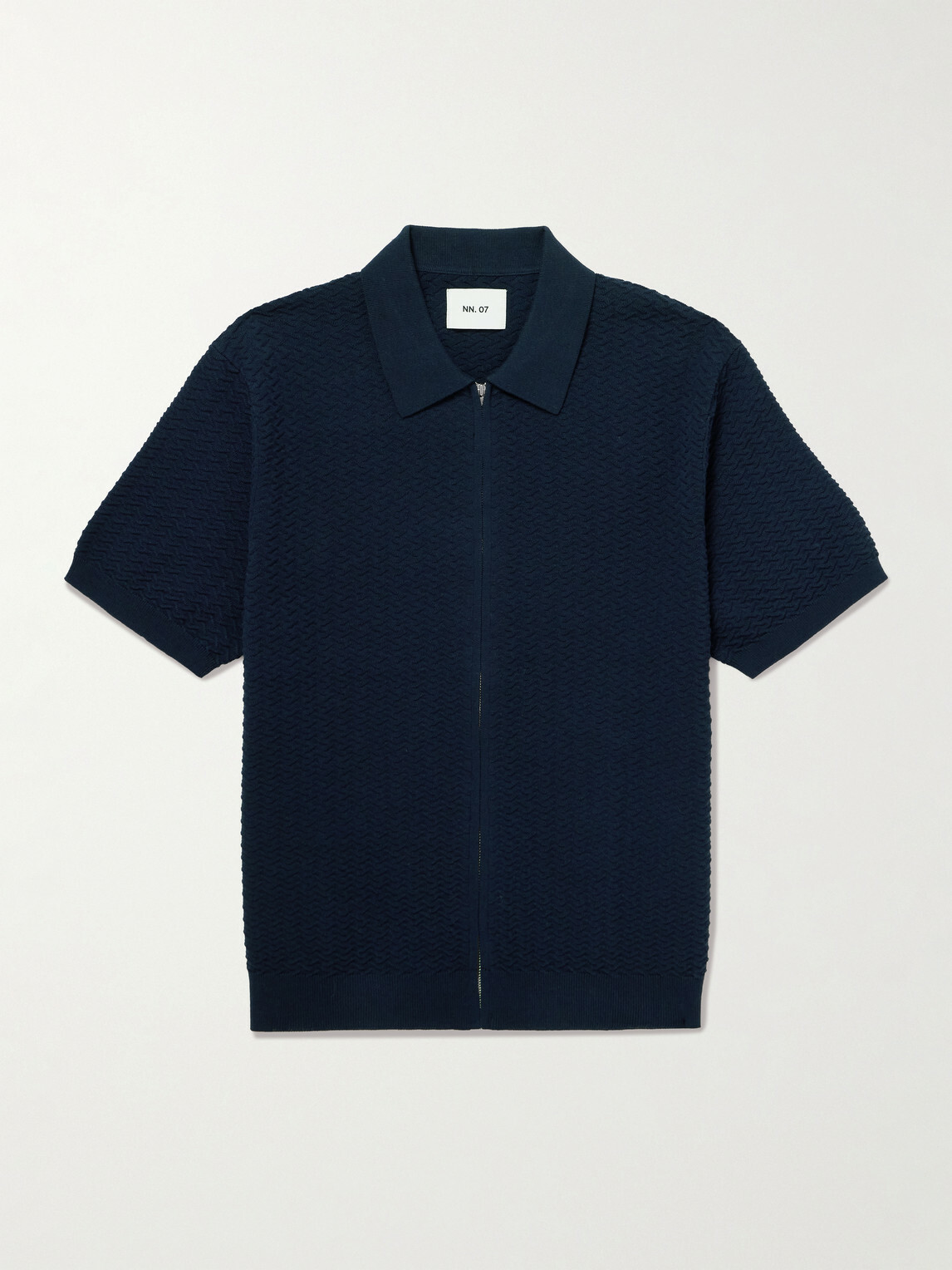 NN07 - Gustav 600160 Textured Organic Cotton Zip-Up Polo Shirt - Blue