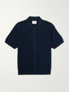 NN07 - Gustav 600160 Textured Organic Cotton Zip-Up Polo Shirt - Blue