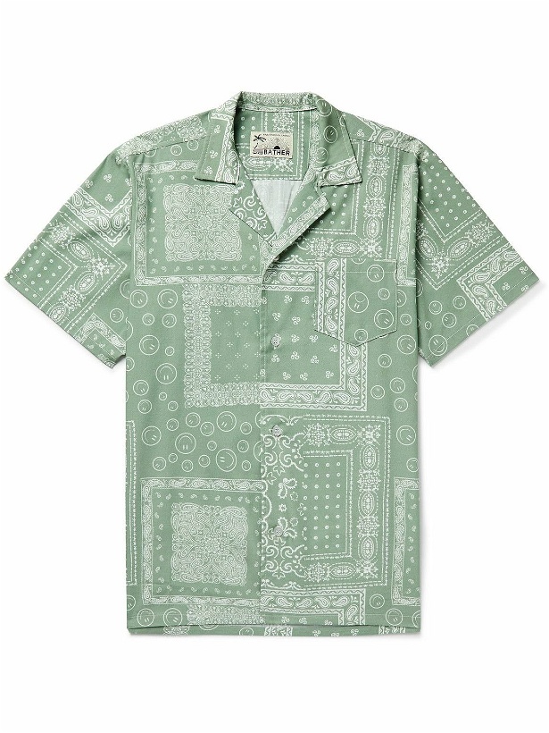 Photo: Bather - Camp-Collar Bandana-Print Cotton-Blend Poplin Shirt - Green
