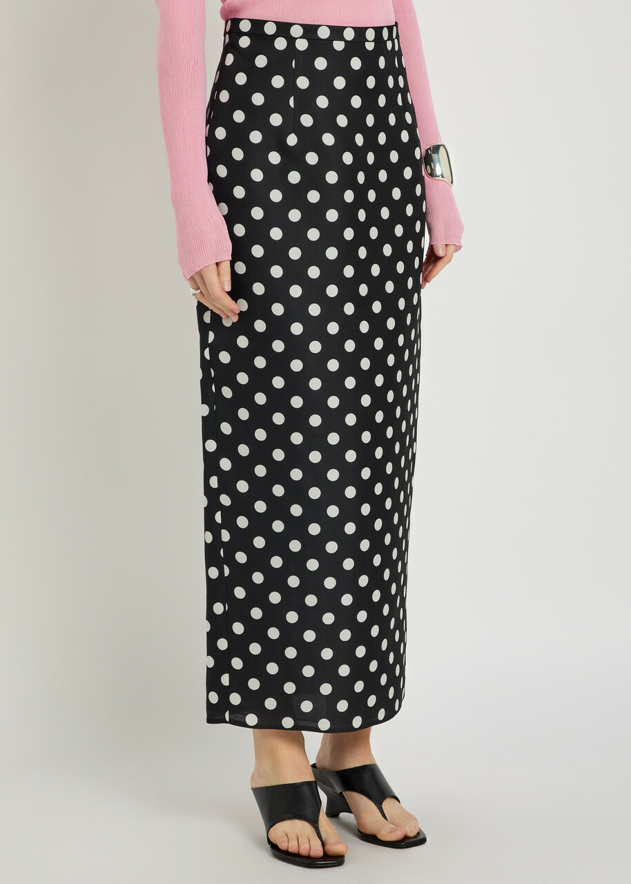 Khaite Winton Polka-dot Silk Midi Skirt Black And White