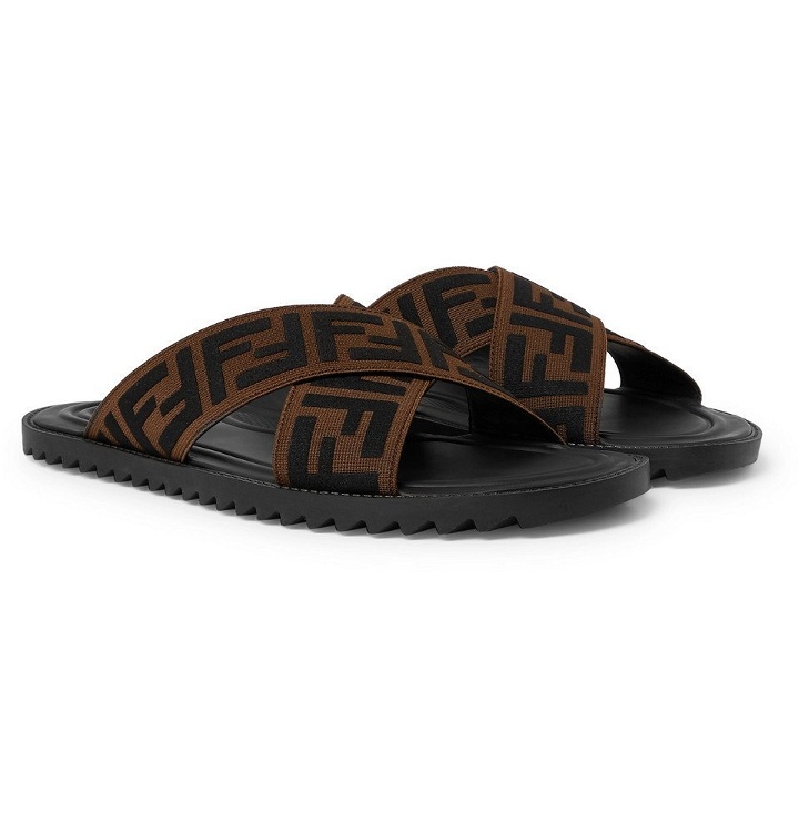Photo: Fendi - Logo-Appliquéd Webbing Sandals - Men - Brown
