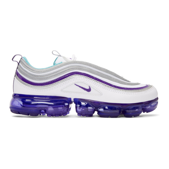 Photo: Nike White and Purple Air Vapormax 97 Sneakers
