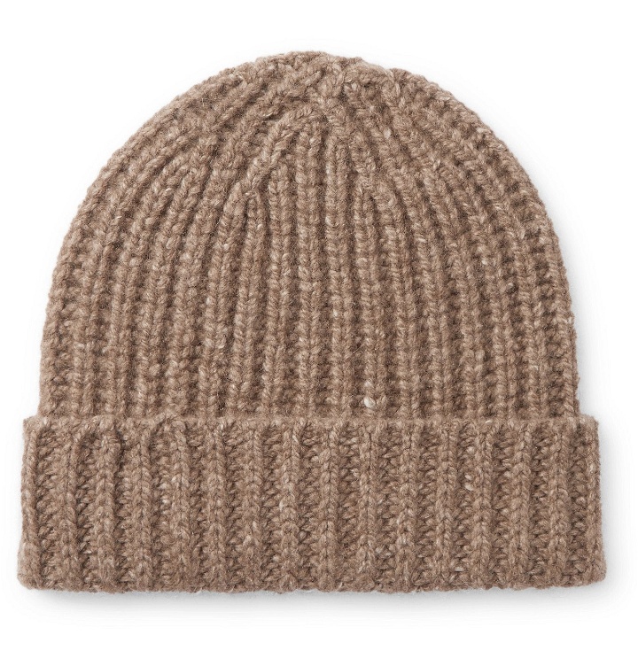 Photo: Johnstons of Elgin - Ribbed Donegal Cashmere Beanie - Brown