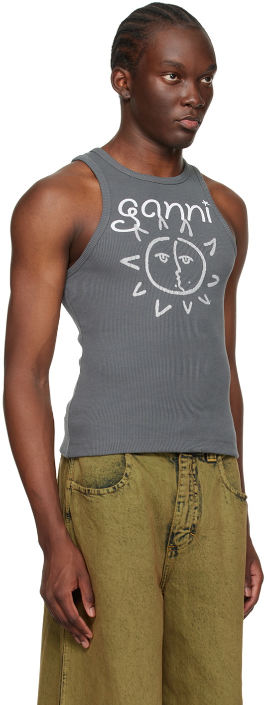 GANNI Gray Sun Tank Top GANNI