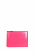 Comme des Garçons Wallet Clutch In Rose-pink Leather