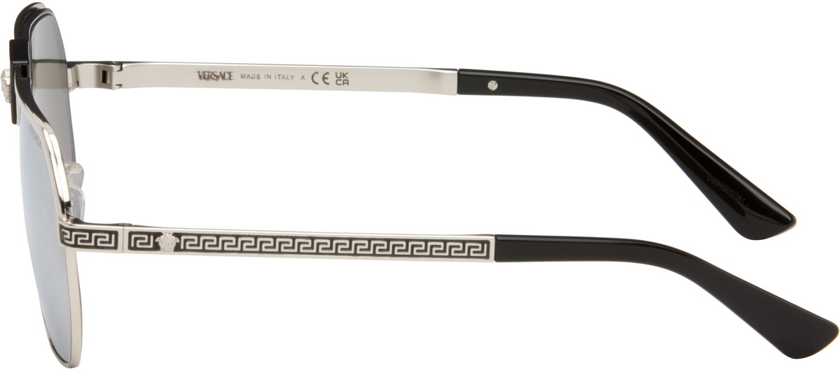 Versace Silver Greca Flow Navigator Sunglasses