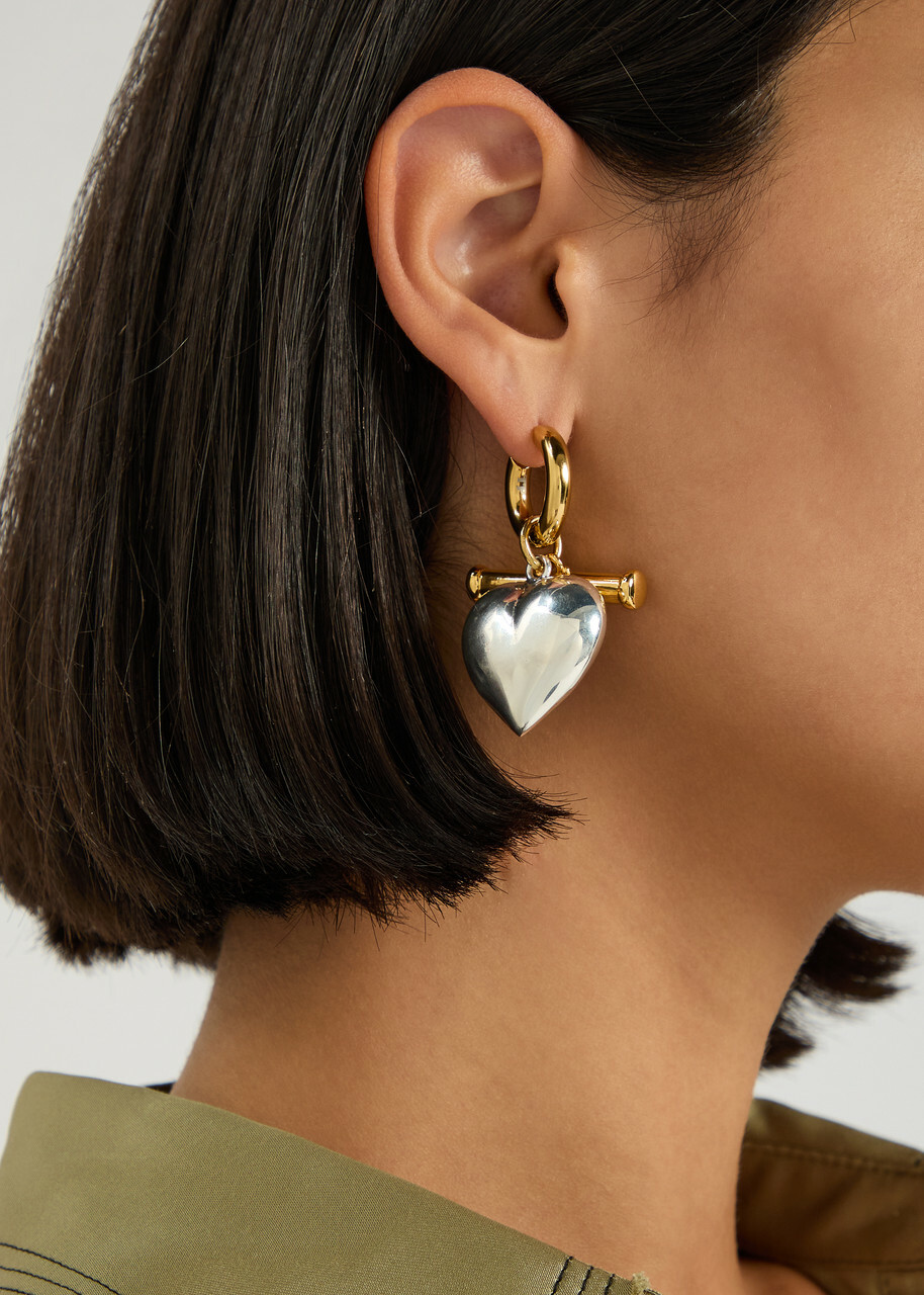 Timeless Pearly Two-tone Heart 24kt Gold-plated and Sterling Silver Hoop Earrings - One Size