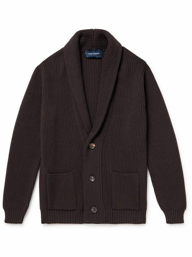 Photo: Thom Sweeney - Shawl-Collar Ribbed Merino Wool Cardigan - Brown