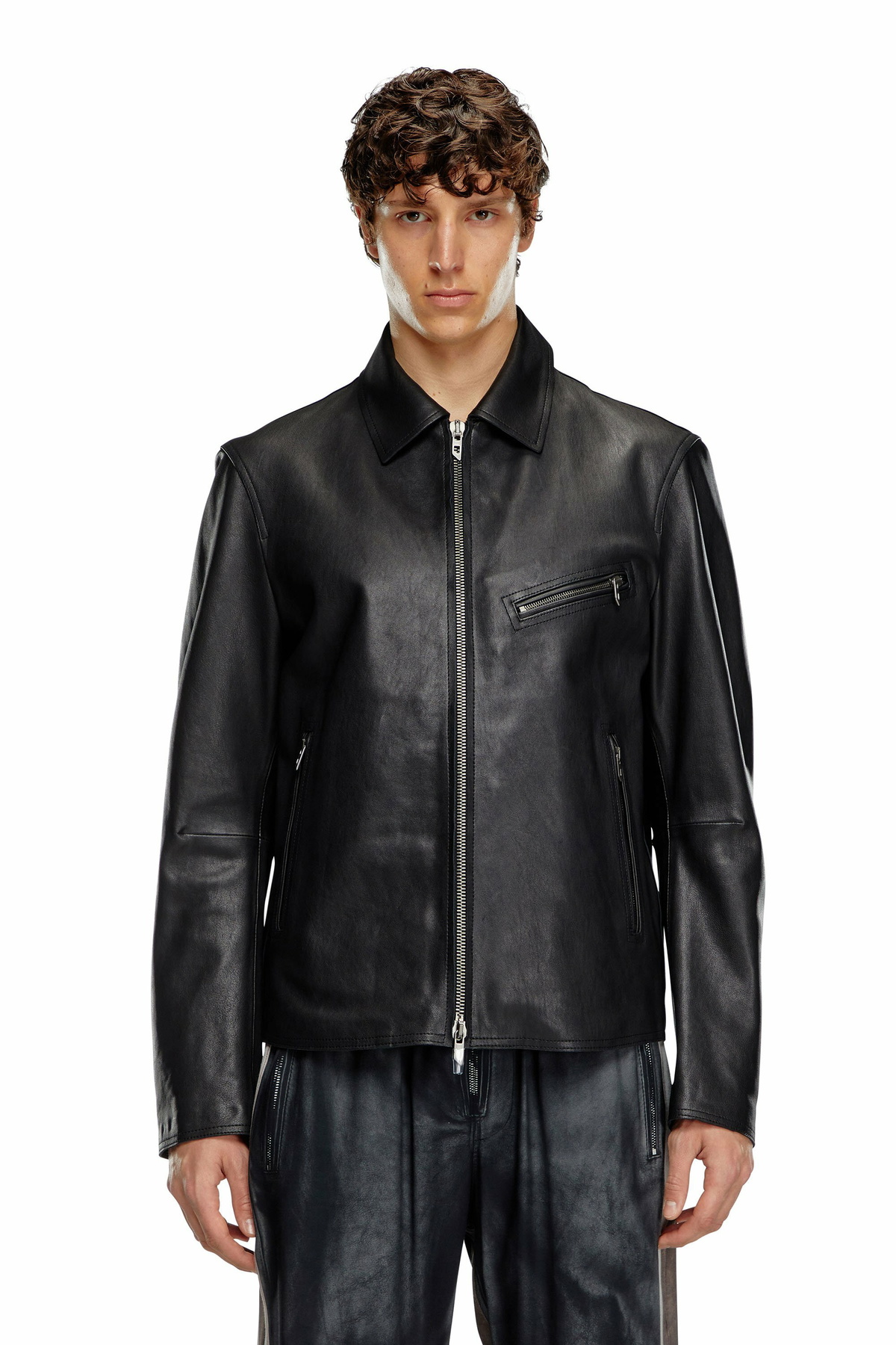 Diesel Leather jacket with embossed Oval D - Leather jackets Mens
