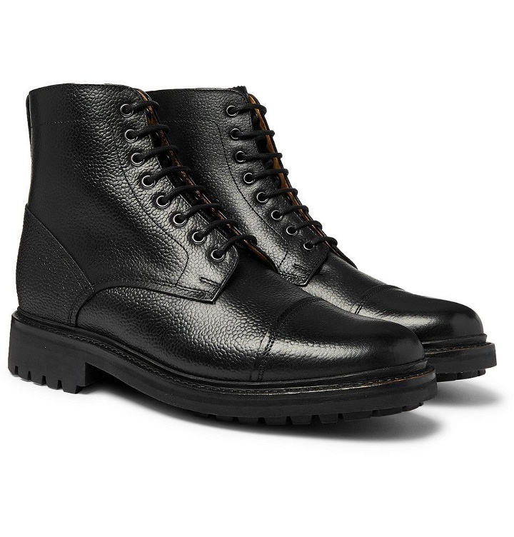 Photo: Grenson - Joseph Cap-Toe Pebble-Grain Leather Boots - Black
