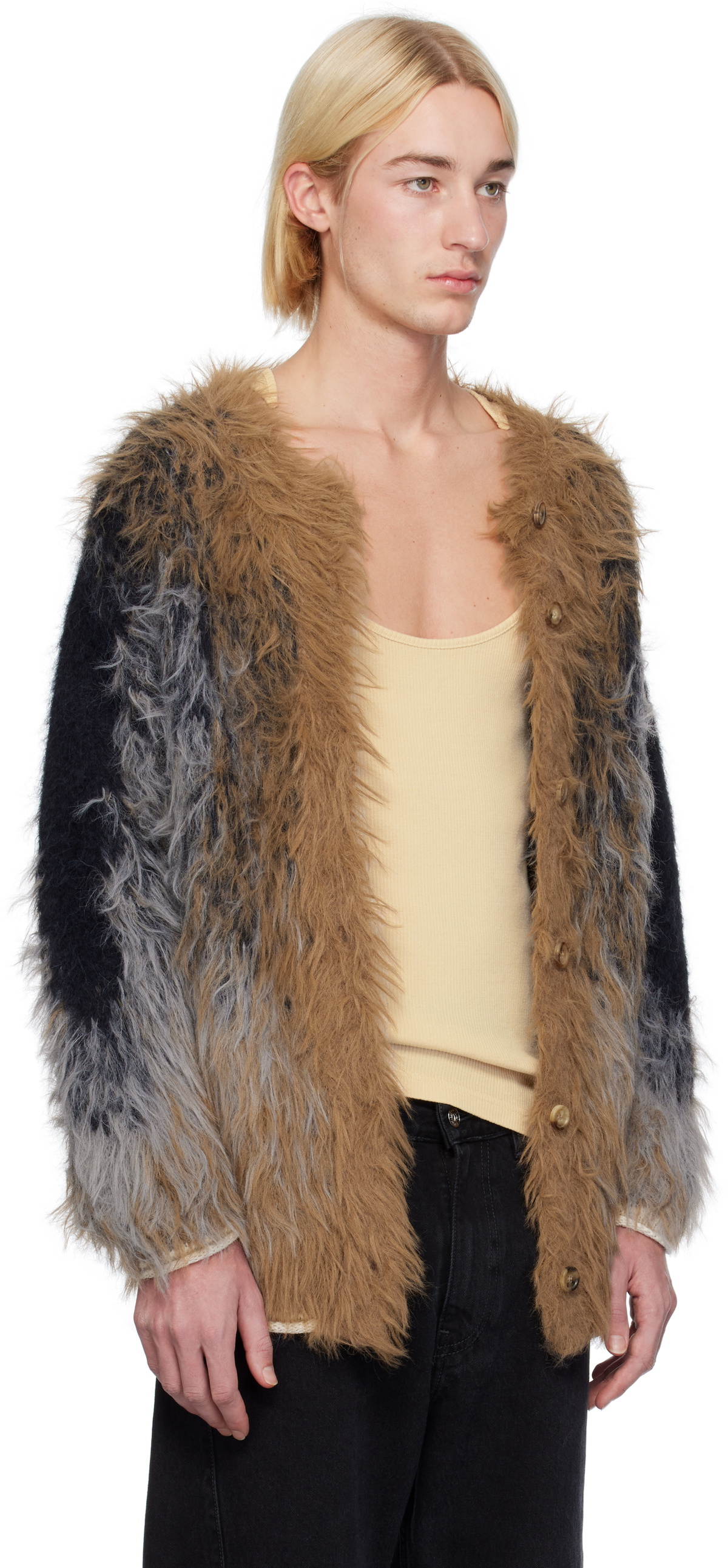 Y/Project Beige & Gray Hairy Gradient Cardigan