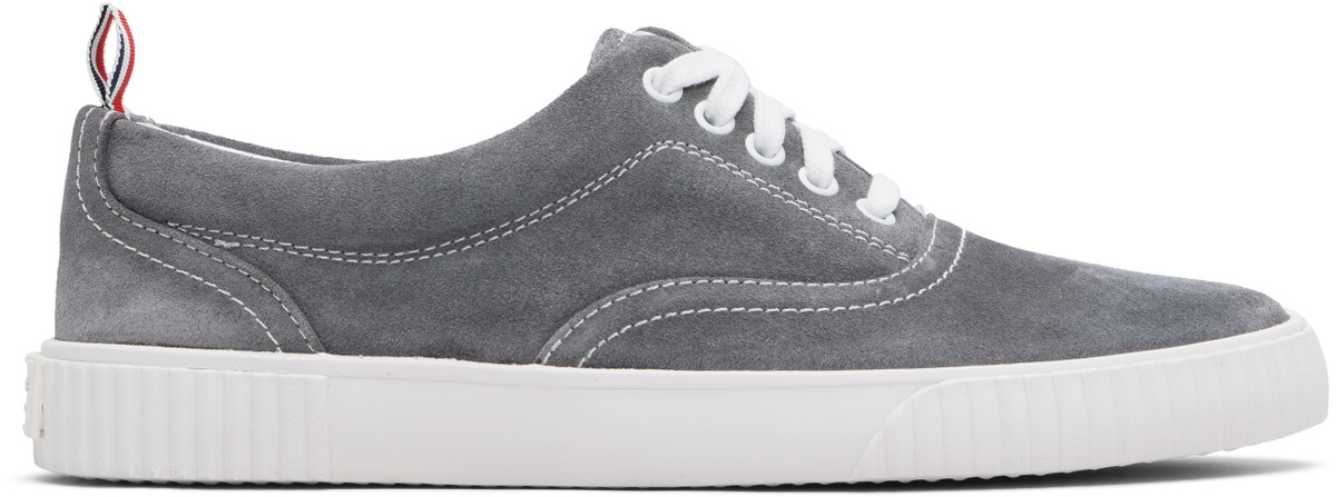 Thom Browne Gray Calf Suede Heritage Sneakers