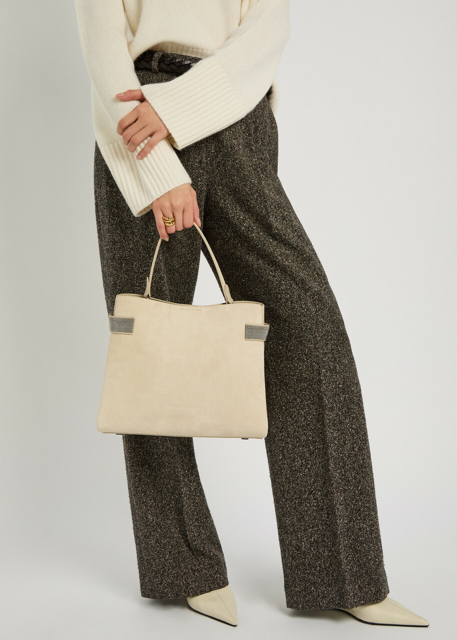 Brunello Cucinelli Stud-embellished Suede top Handle bag - Ivory - One Size