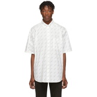 Balenciaga White and Black Allover Logo Short Sleeve Shirt