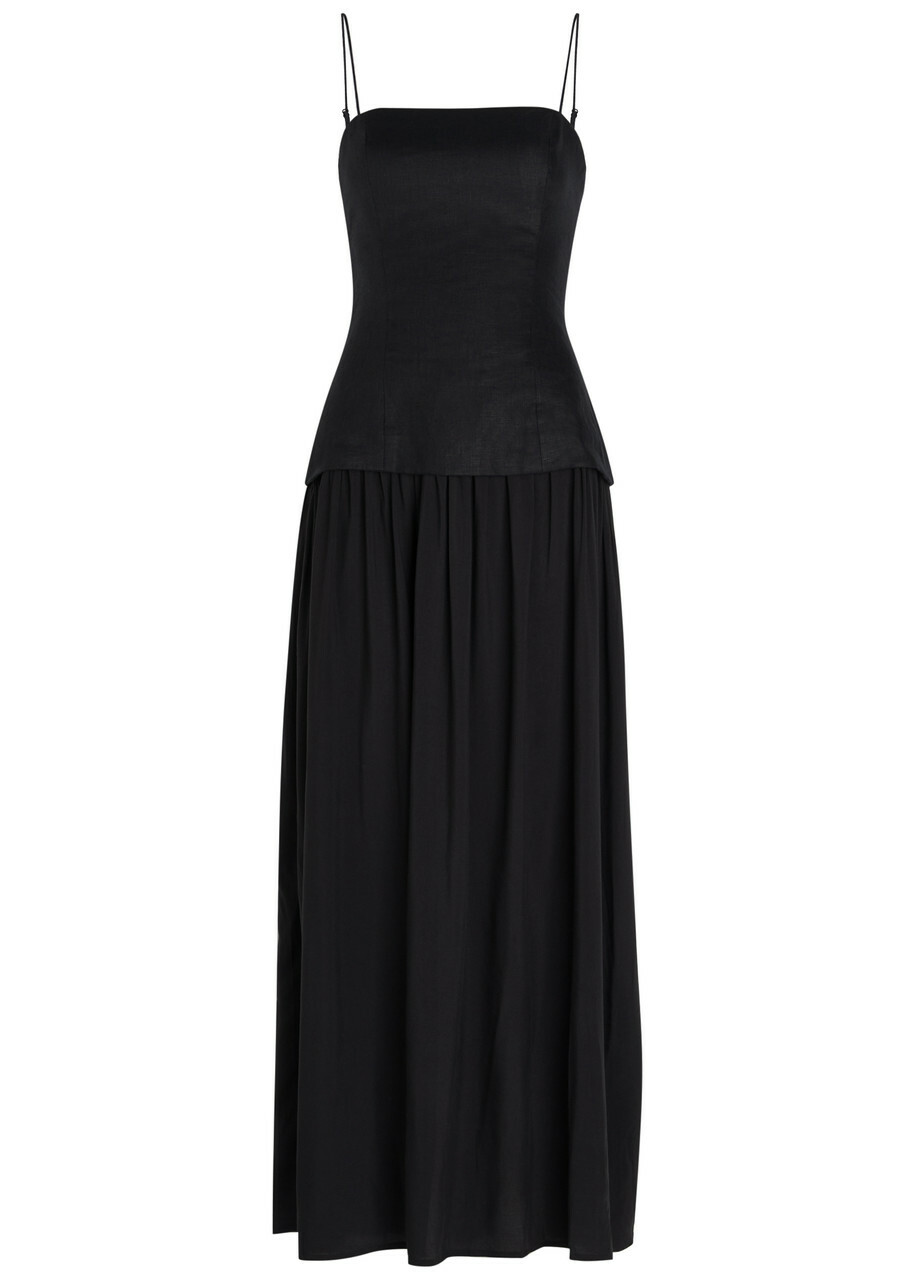 Faithfull The Brand Lenise Linen and Jersey Maxi Dress Black