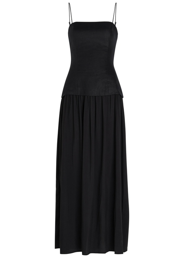 Photo: Faithfull The Brand Lenise Linen and Jersey Maxi Dress Black