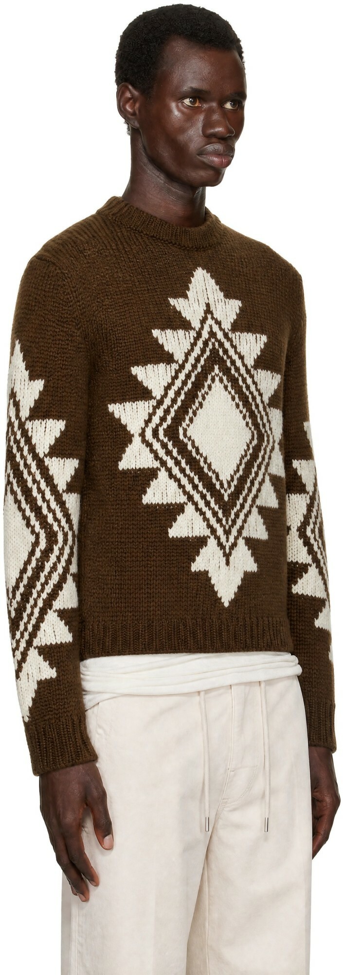 Moncler Brown Geometric Jacquard Wool Blend Sweater