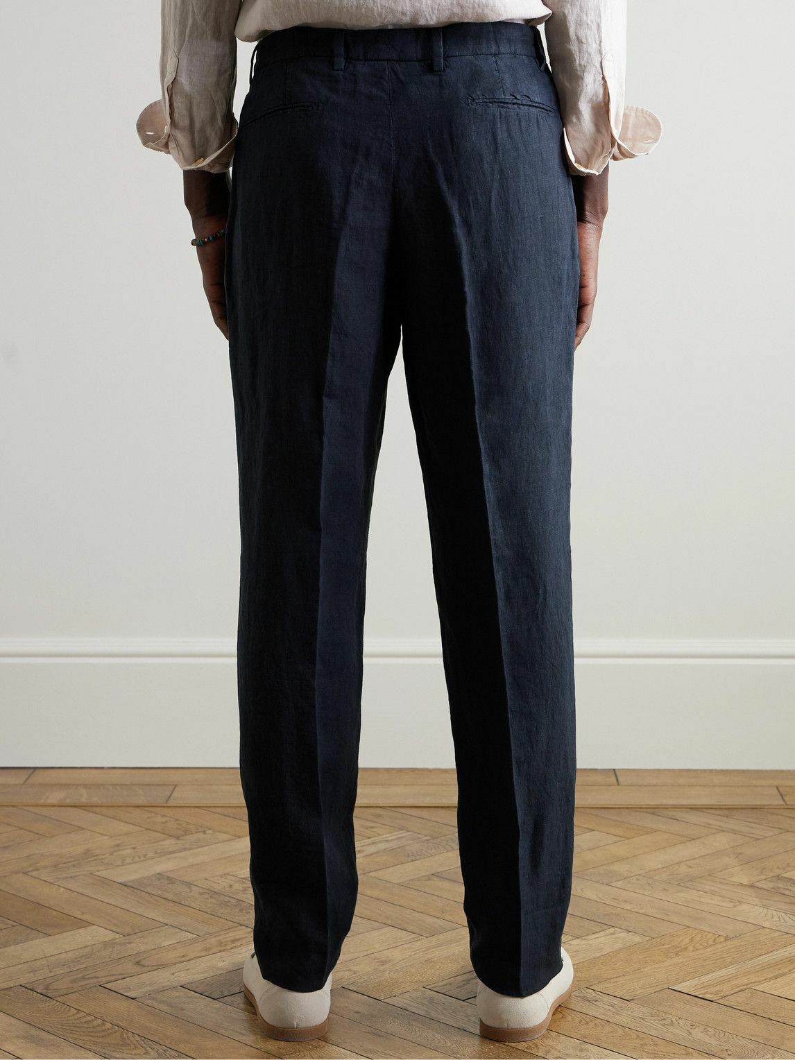 Boglioli - Straight-Leg Pleated Linen Trousers - Blue