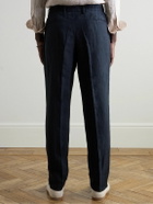 Boglioli - Straight-Leg Pleated Linen Trousers - Blue