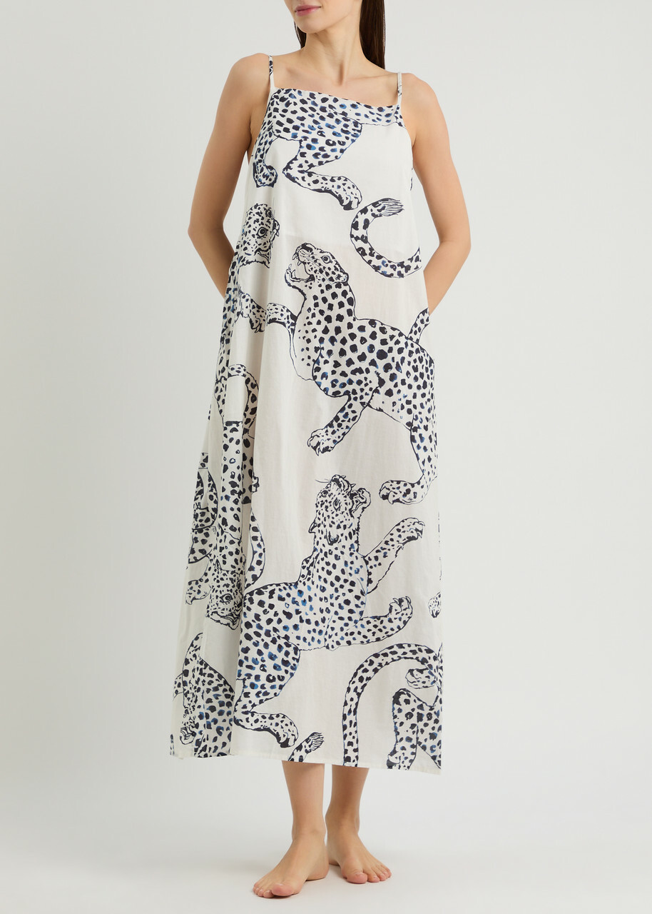 Desmond & Dempsey Jag Printed Cotton Nightdress Cream