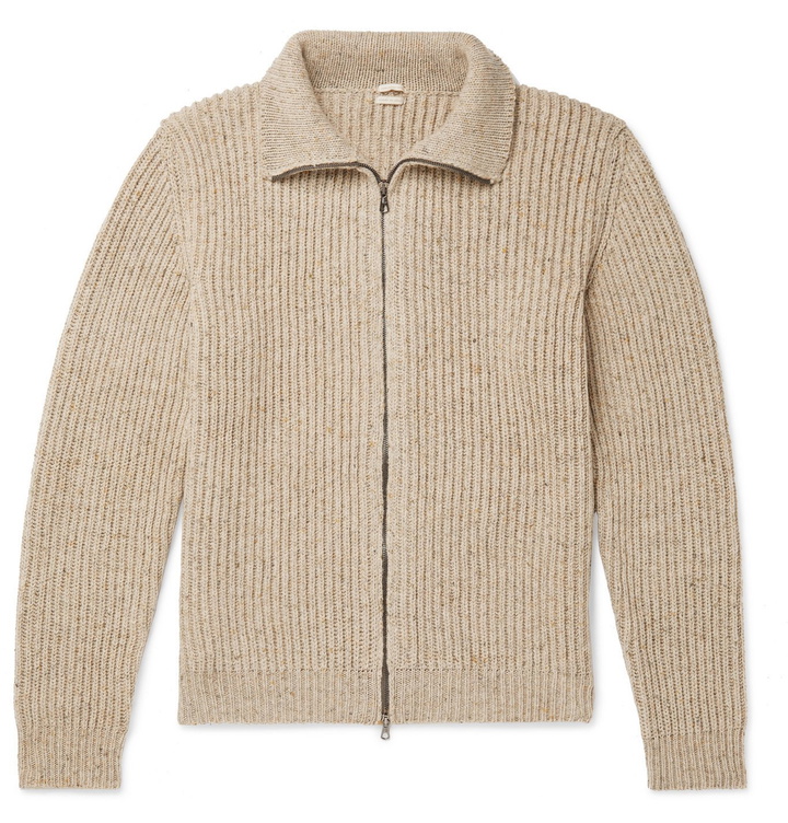 Photo: Massimo Alba - Bergen Ribbed Mélange Wool, Yak and Cashmere-Blend Zip-Up Cardigan - Neutrals