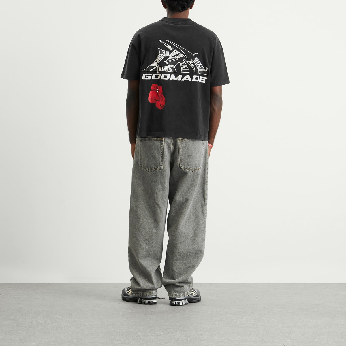 God Made Men's GM Logo Wrapped T-Shirt in Washed Black