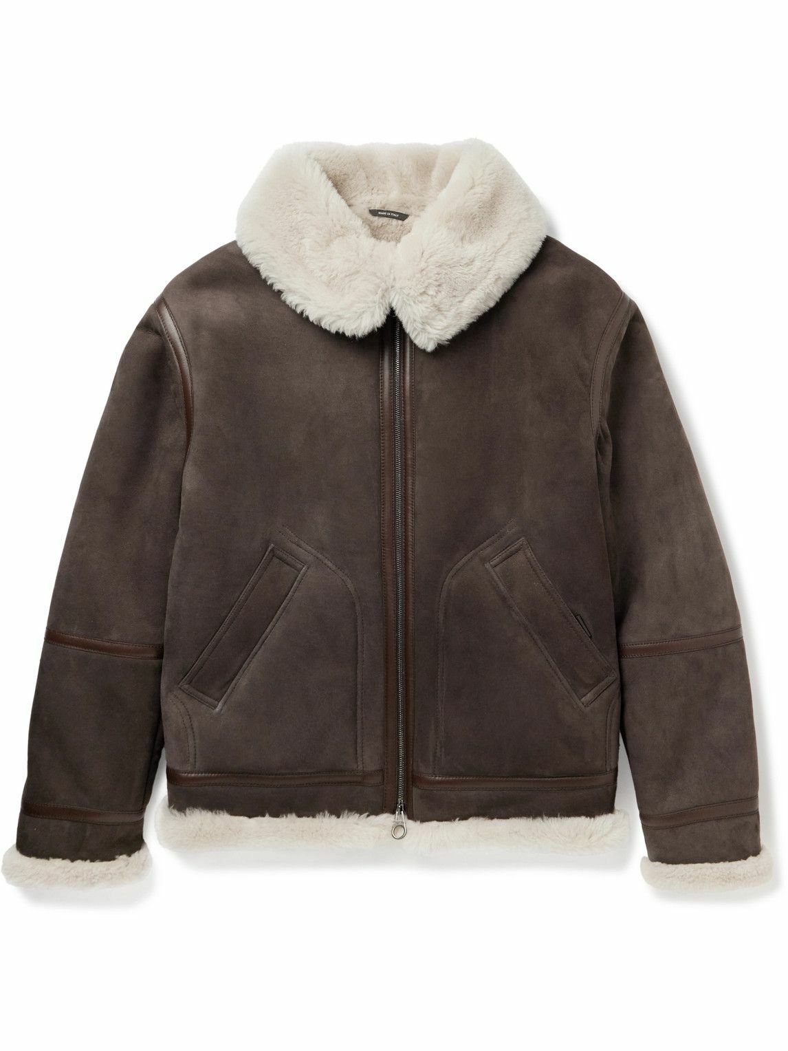 Photo: Loro Piana - Leather-Trimmed Shearling Jacket - Brown