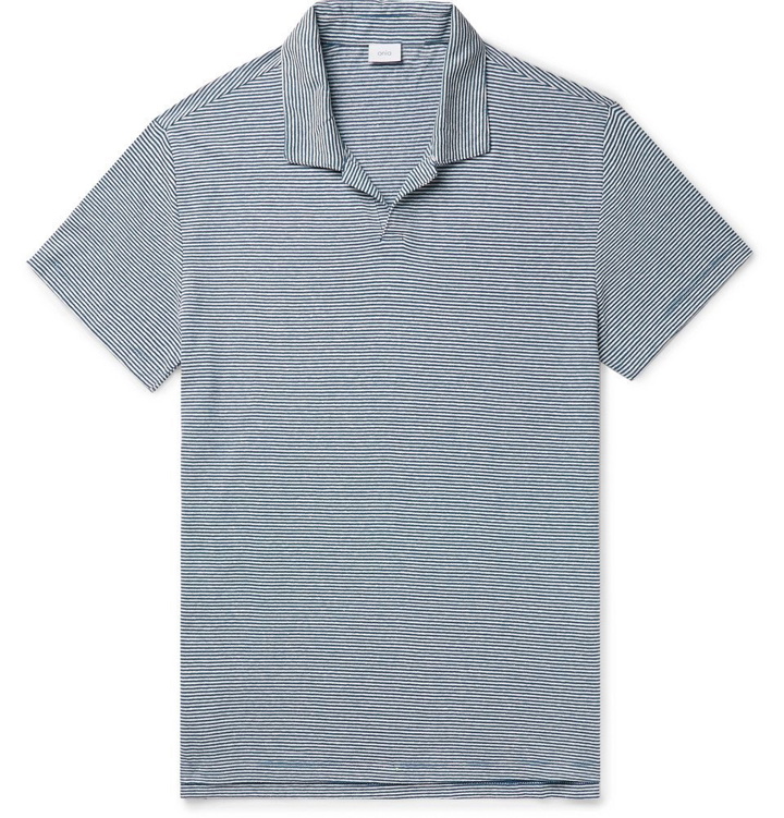 Photo: Onia - Striped Linen-Blend Polo Shirt - Navy