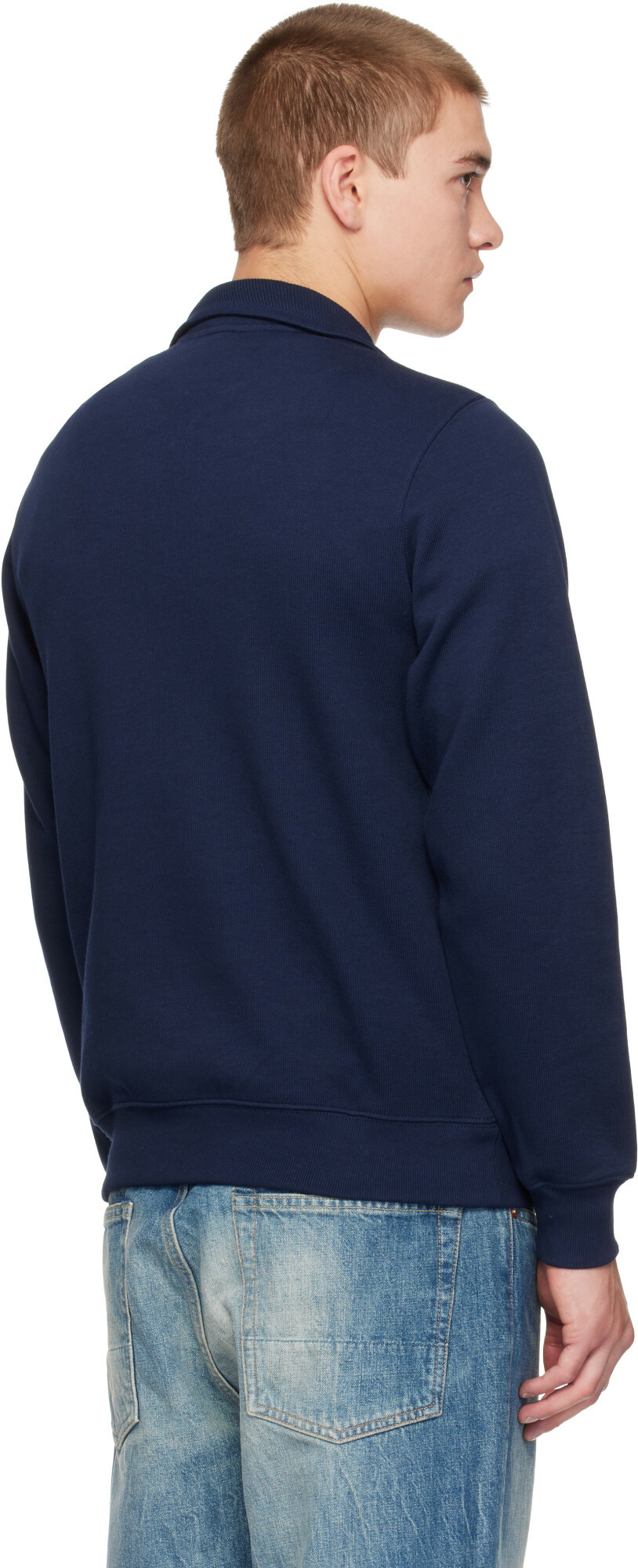 Lacoste Navy Zip-Up High Neck Interlock Sweatshirt