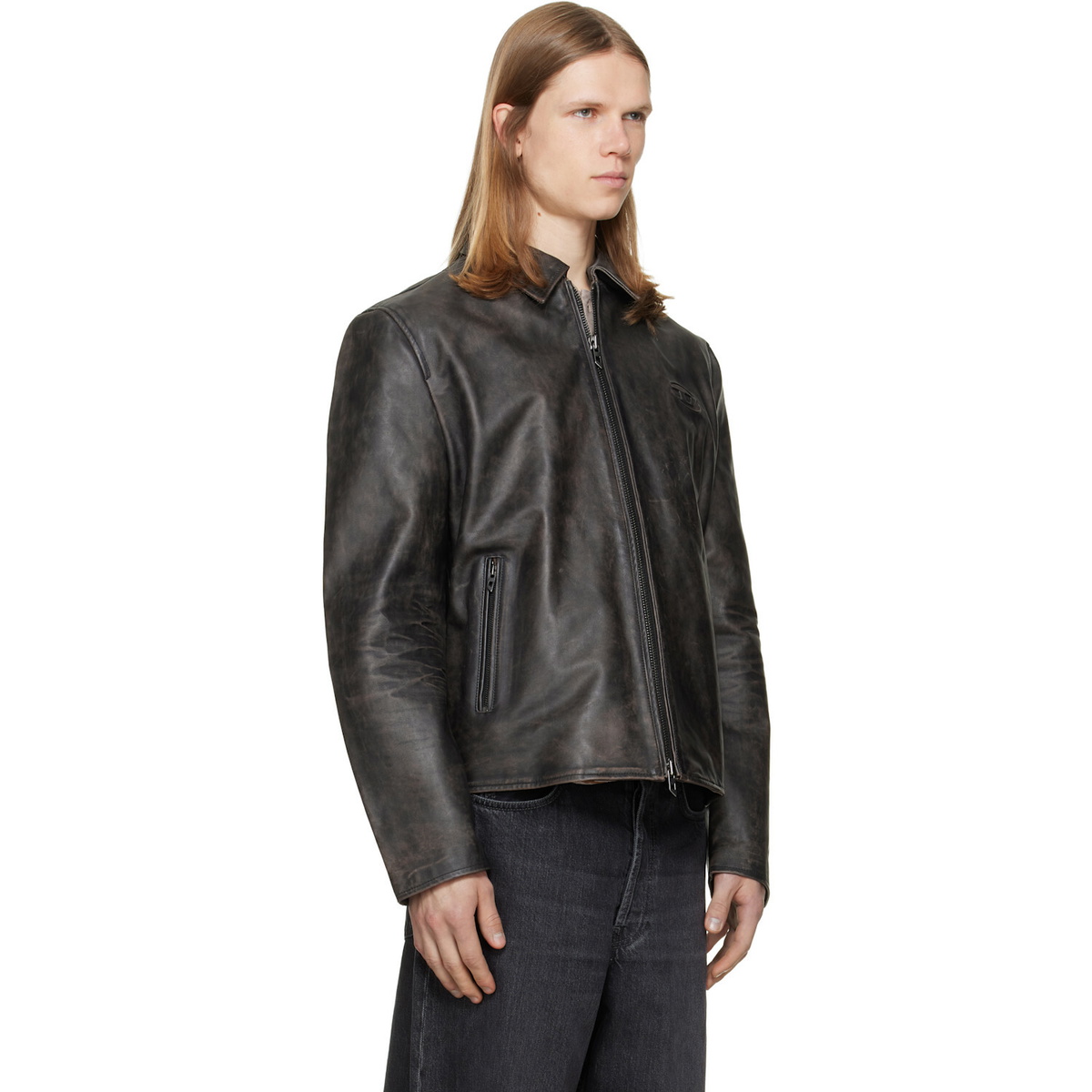 Diesel Brown Treated Leather Coach Jacket