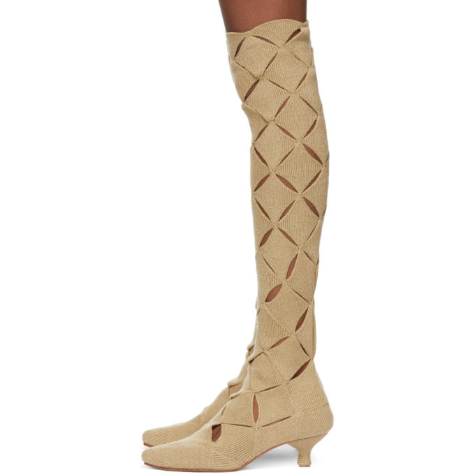 ISA BOULDER SSENSE Exclusive Beige Thigh-High Argyle Boots