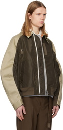 sacai Beige & Khaki Cotton Chino & Nylon Twill Bomber Jacket