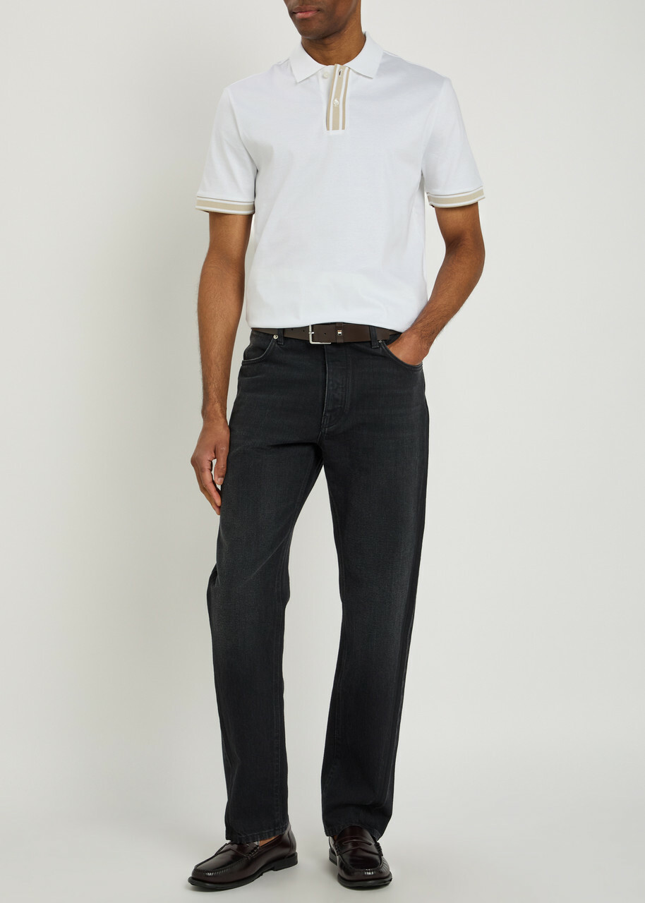 Boss Striped-trim Cotton Polo Shirt White