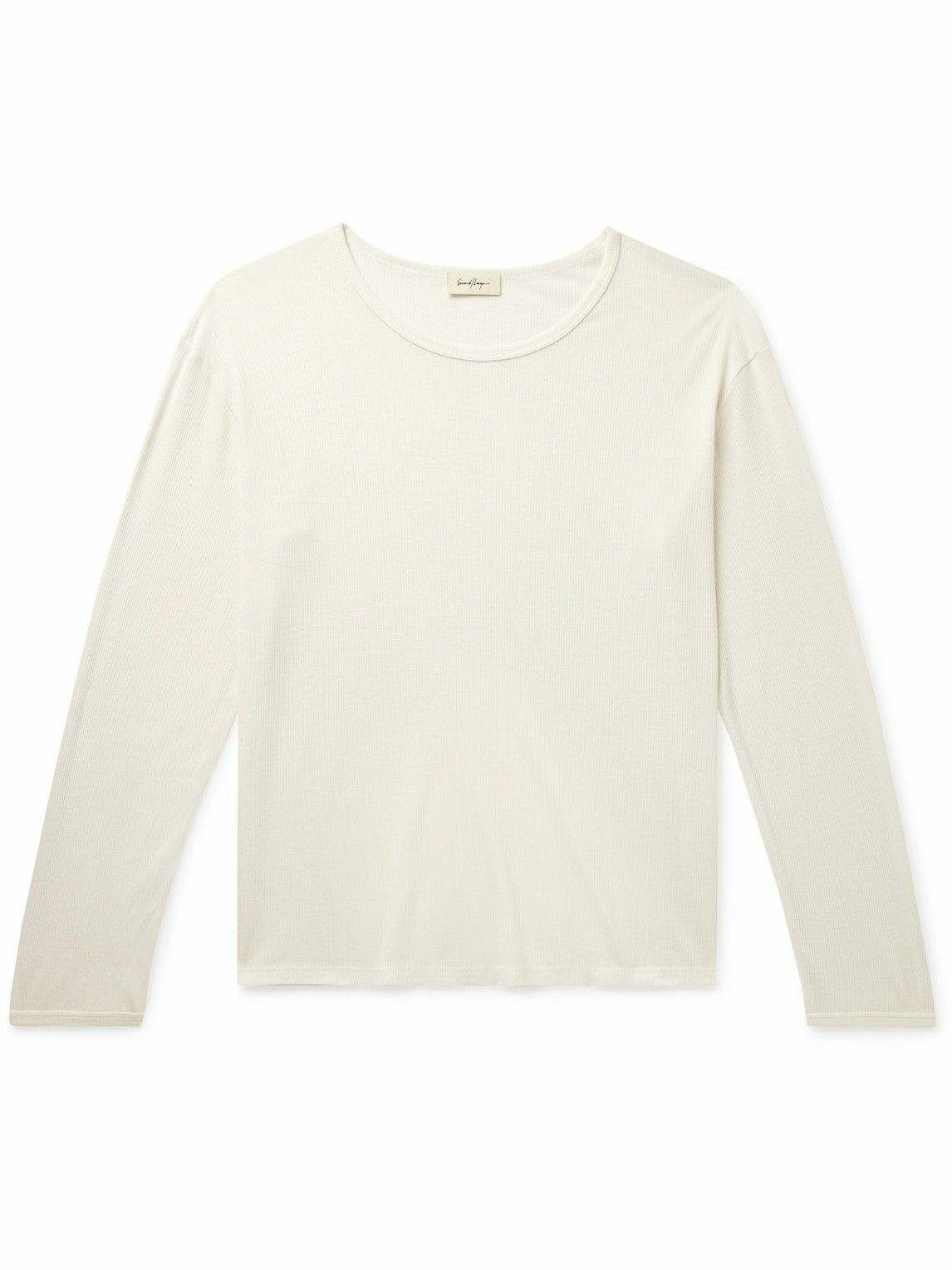 Photo: SECOND / LAYER - Throwing Fits Dias Cortas Ribbed TENCEL™ and Wool-Blend Jersey T-Shirt - White