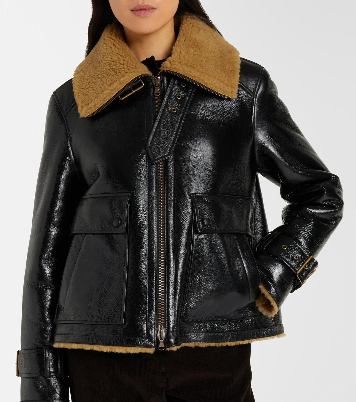 Veronica Beard Danika shearling-lined leather jacket