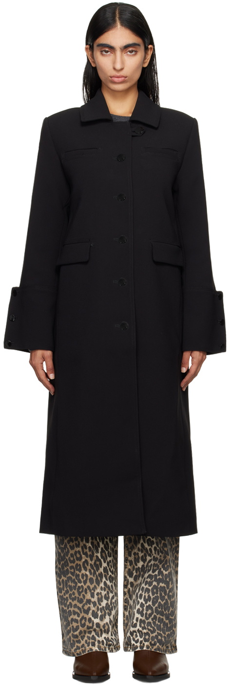 GANNI｜COATS (BLACK BONDED CREPE COAT (F9606 099)) GANNI Black Bonded Crepe Coat GANNI