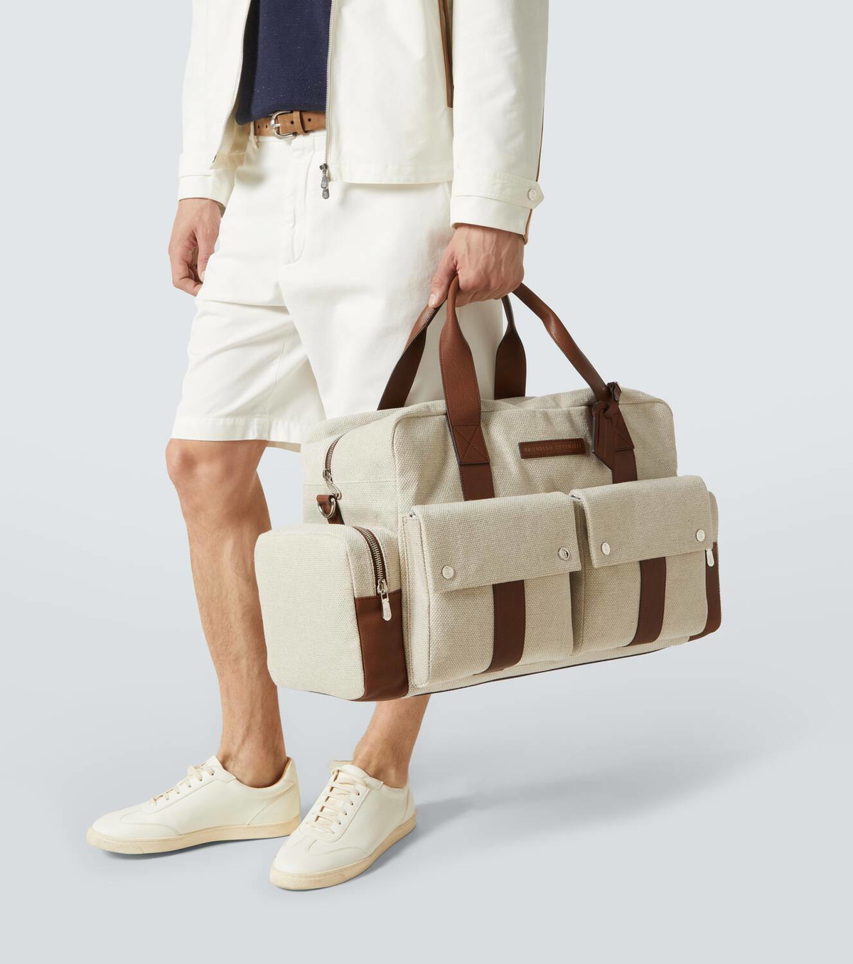 Brunello Cucinelli Leather-trimmed canvas duffel bag