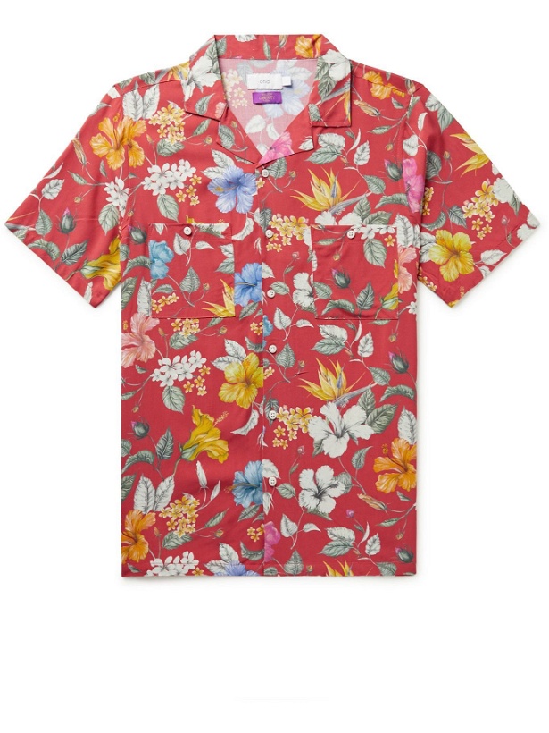 Photo: ONIA - Liberty London Vacation Camp-Collar Floral-Print Voile Shirt - Red