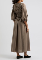 Matteau Smocked Cotton Midi Dress Khaki