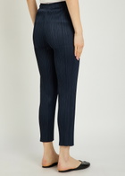 Pleats Please Issey Miyake Pleated Tapered-leg Woven Trousers Navy