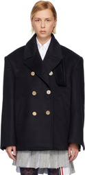 Thom Browne Navy Ziberline Finish Cashmere Oversized Pea Coat