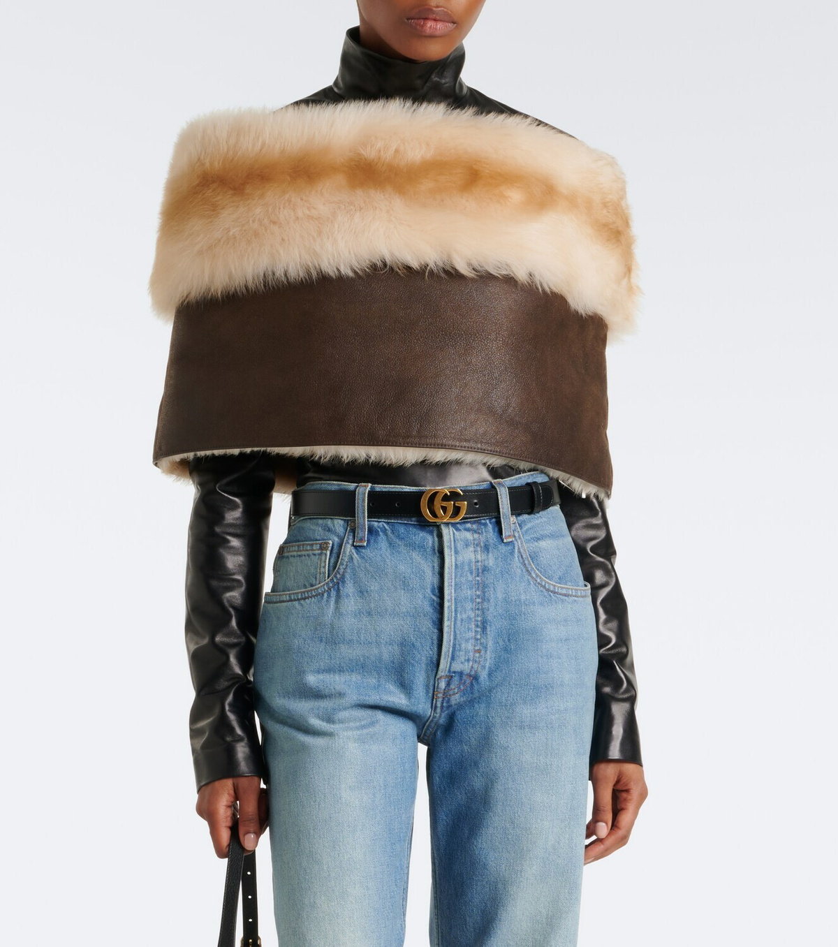 Gucci Off-shoulder shearling crop top