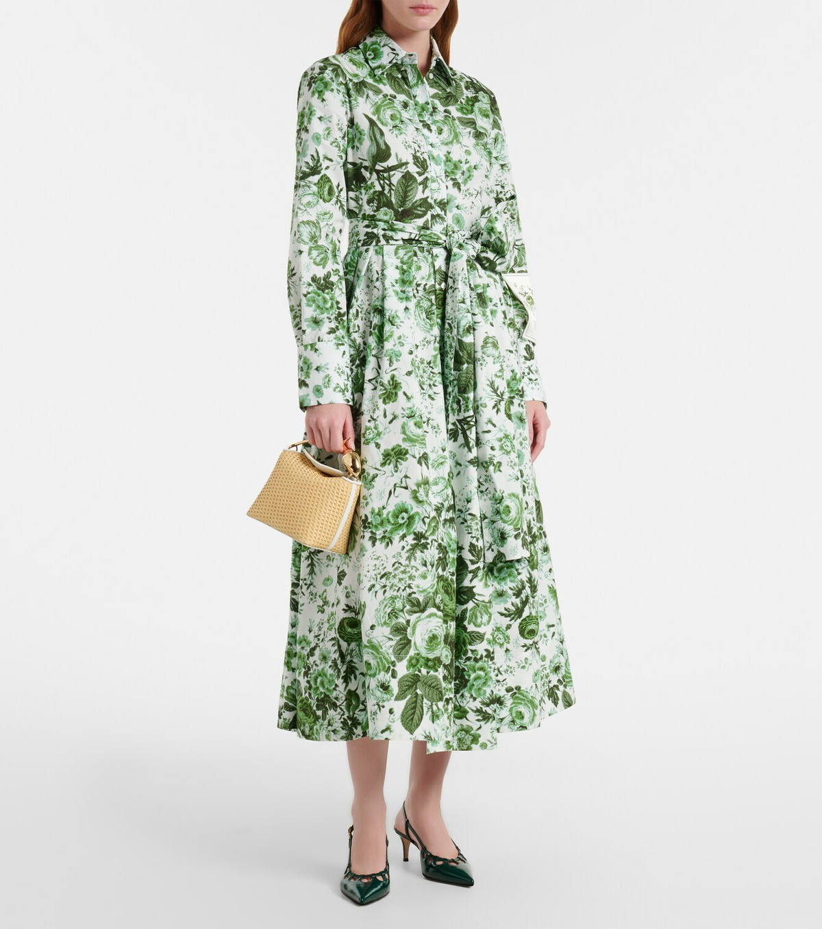 Erdem Bloom Mini leather-trimmed raffia top-handle bag