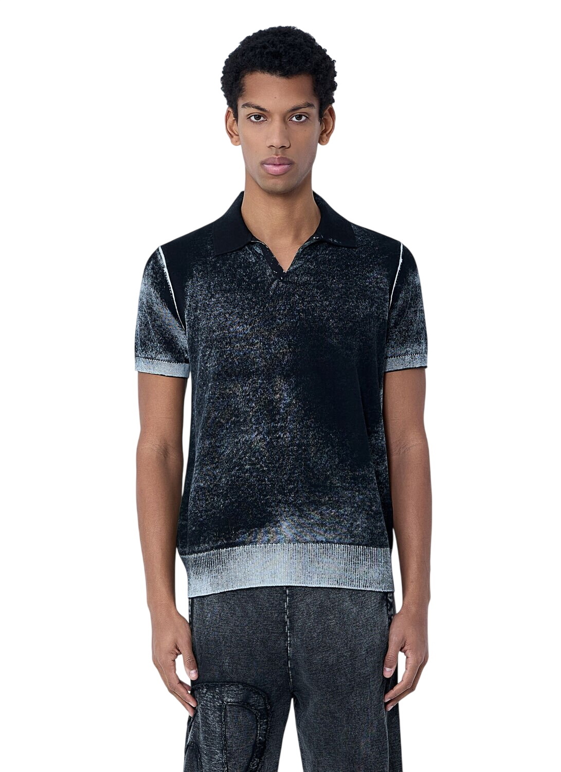 Diesel Polo shirt with striped trims - Polos Mens in Black Diesel