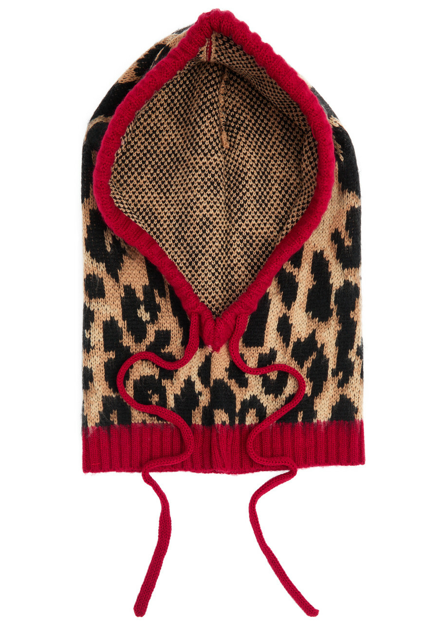 Damson Madder Leopard Intarsia Knitted Hood Hat One Size Damson Madder Knit Beanie - Leopard – Goodhood main image 2