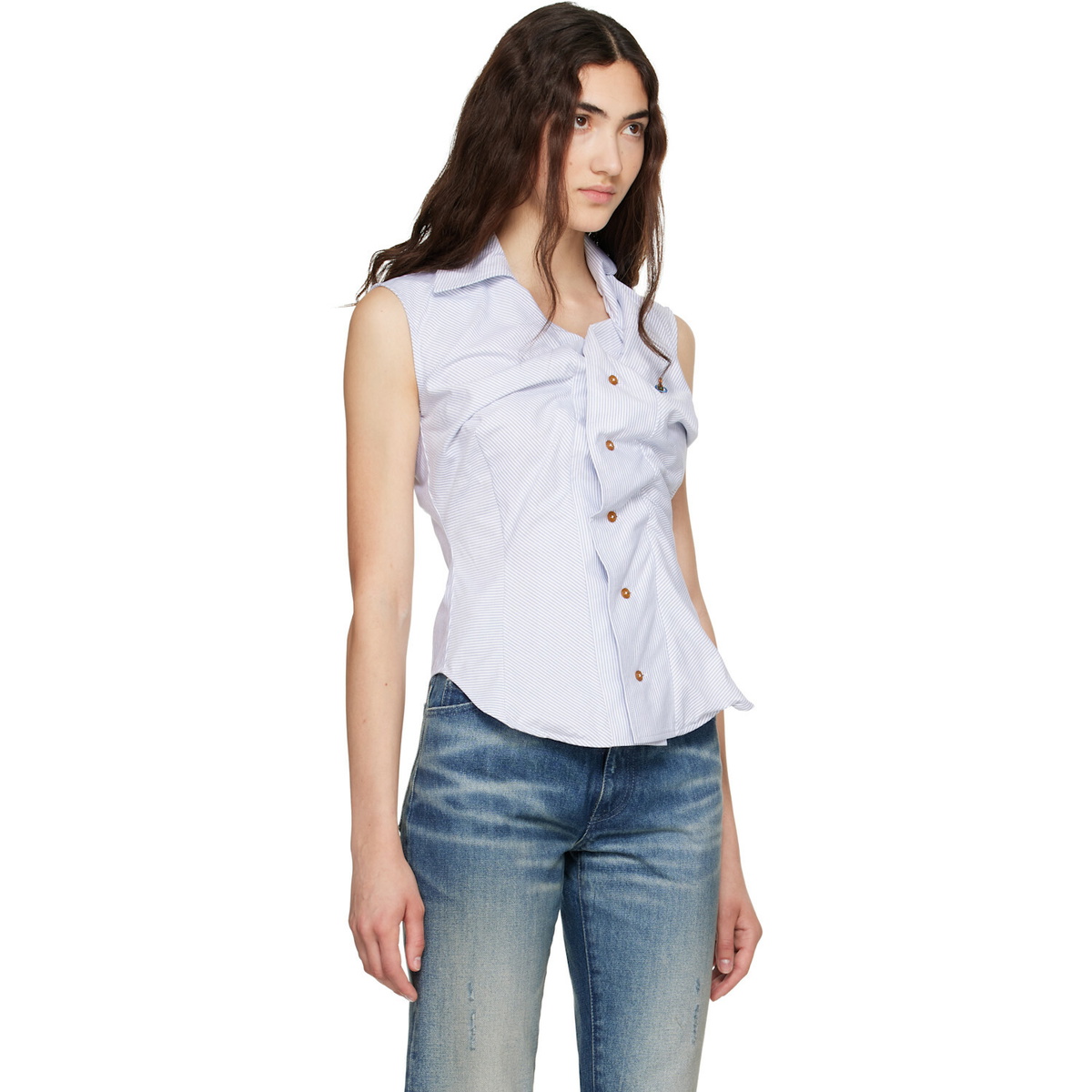 Vivienne Westwood Blue Short Sleeve Drunken Shirt