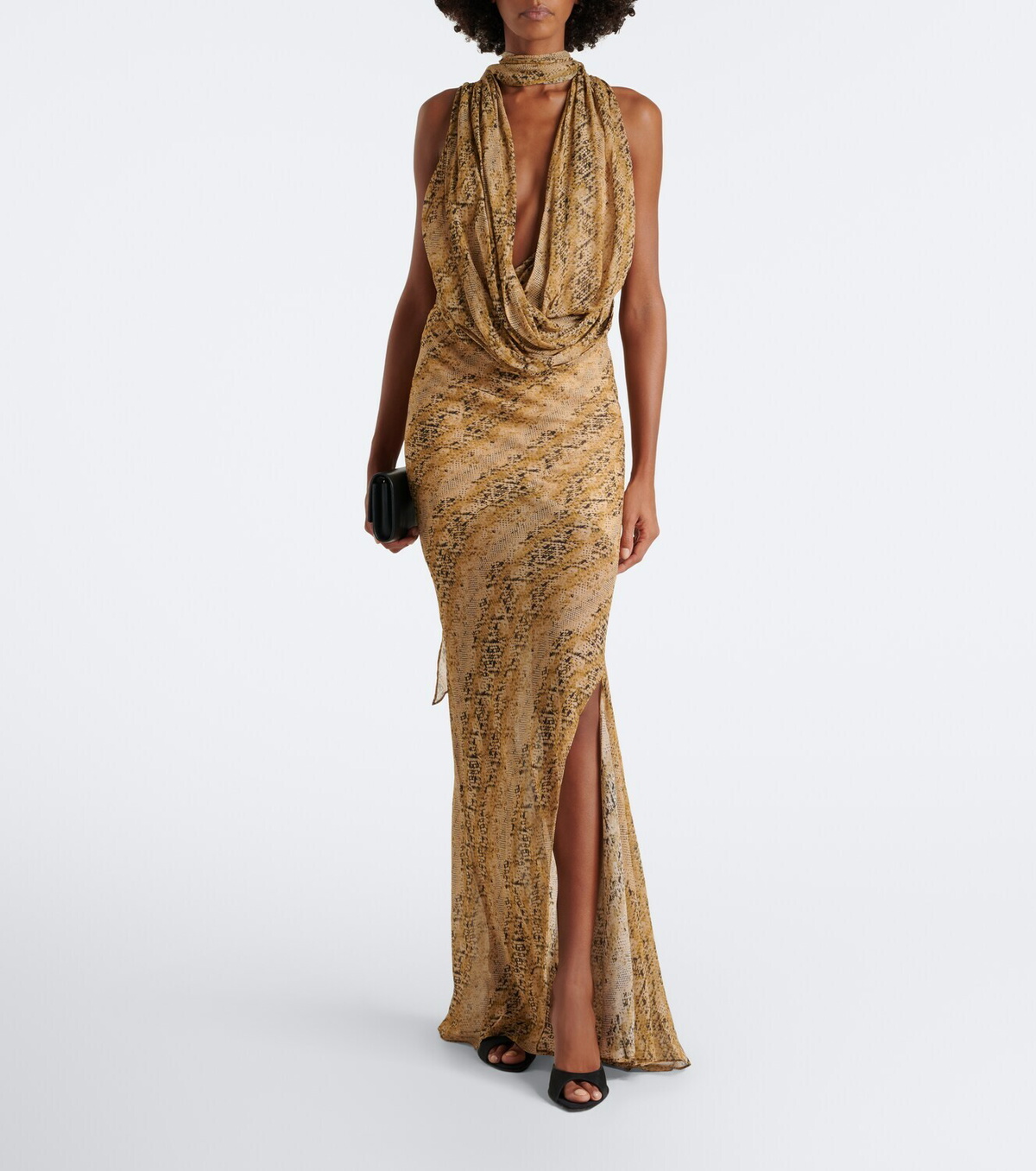 De La Vali Isolde draped snake-print georgette top